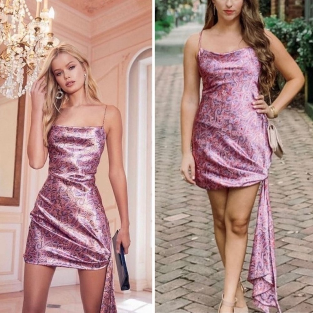 Cinq a Sept Ryder Paisley Satin Mini Dress in Tea Rose Multi Pink Size 10 Party